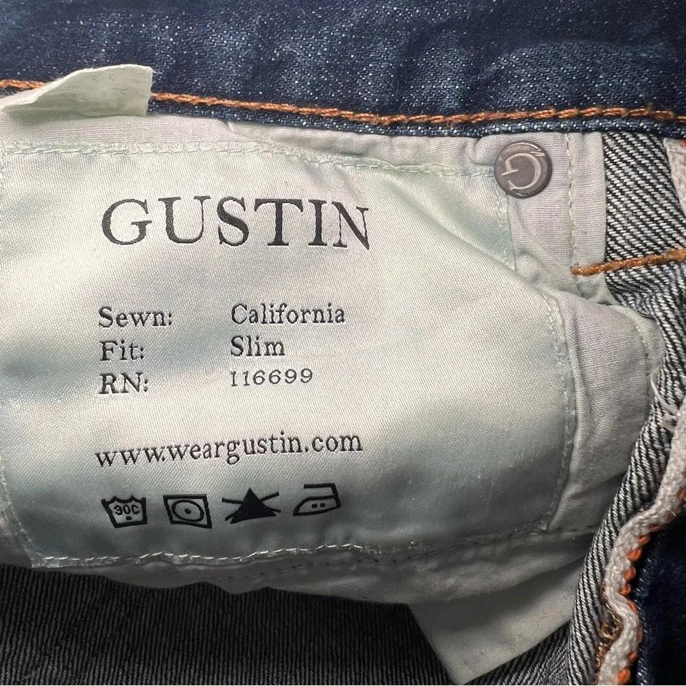 GUSTIN Selvedge Button Fly Mens Slim Fit Denim Dark Wash Jeans